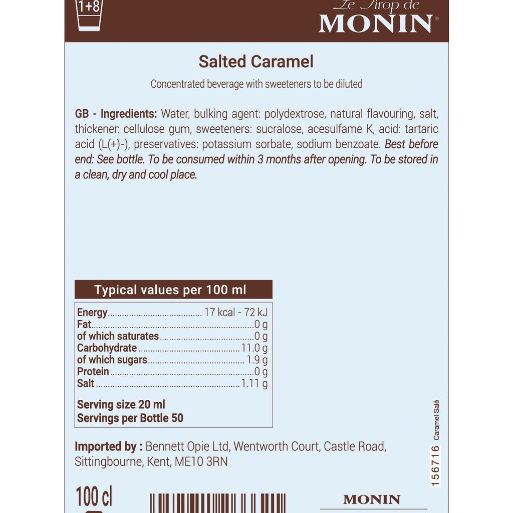 Monin Salted Caramel - No Added Sugar Flavouring Syrup (1 Litre) - Discount Coffee