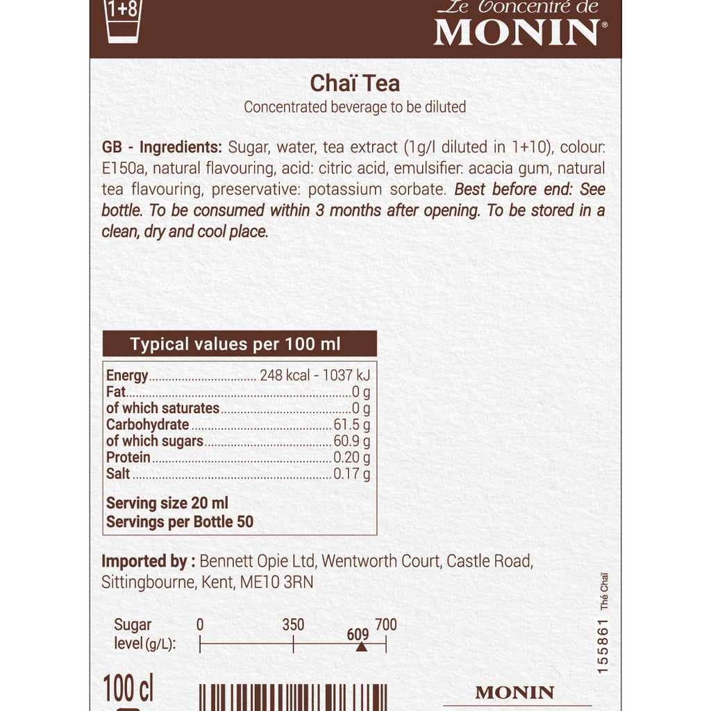 Monin Chai Tea Flavouring Syrup (1 Litre) - Discount Coffee