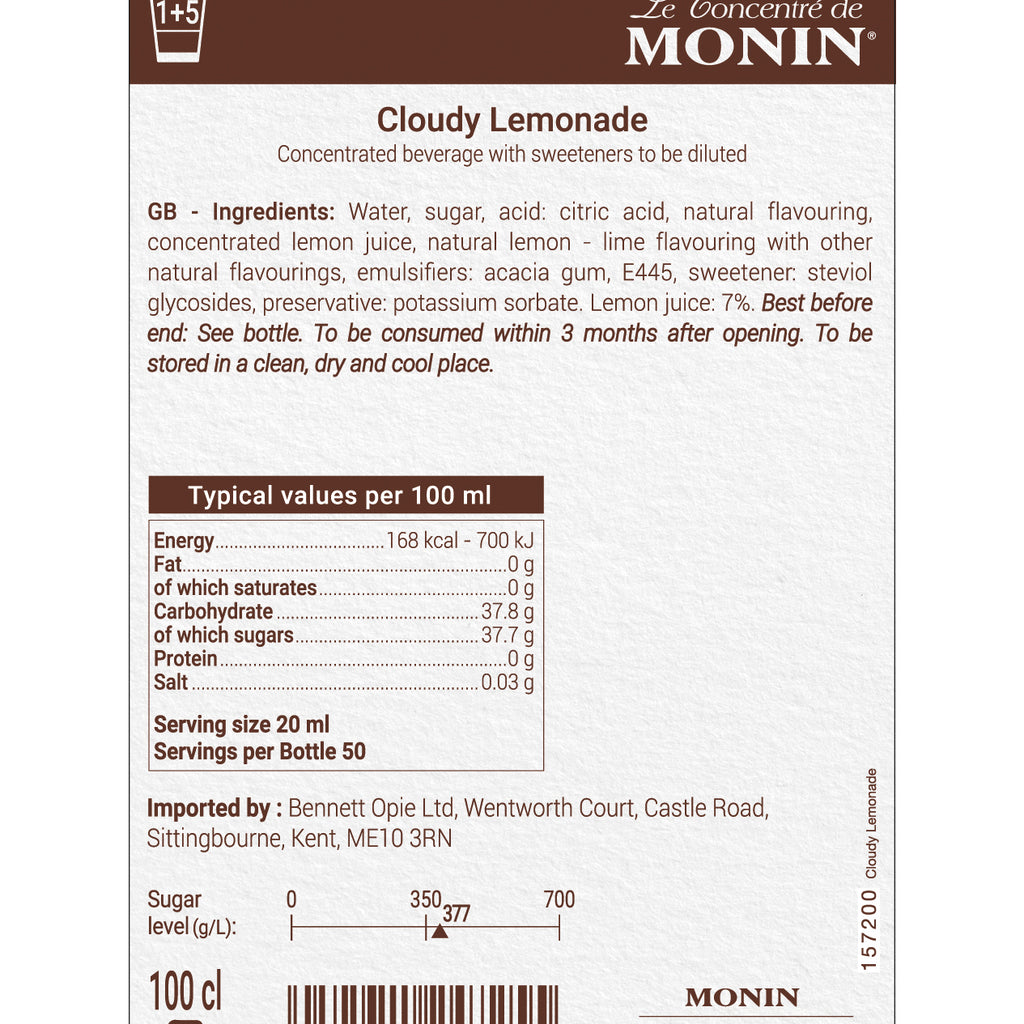 Monin Cloudy Lemonade Flavouring Syrup (1 Litre) - Discount Coffee