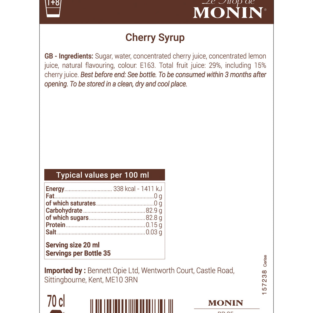 Monin Natural Cherry Flavouring Syrup (700ml) - Discount Coffee