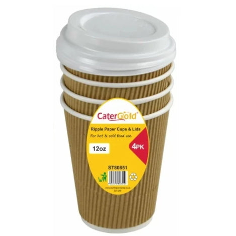 12oz Ripple Paper Cups & Lids (4 pack) - Discount Coffee