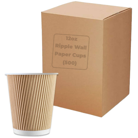 12oz Kraft Ripple Compostable Paper Cups (500)