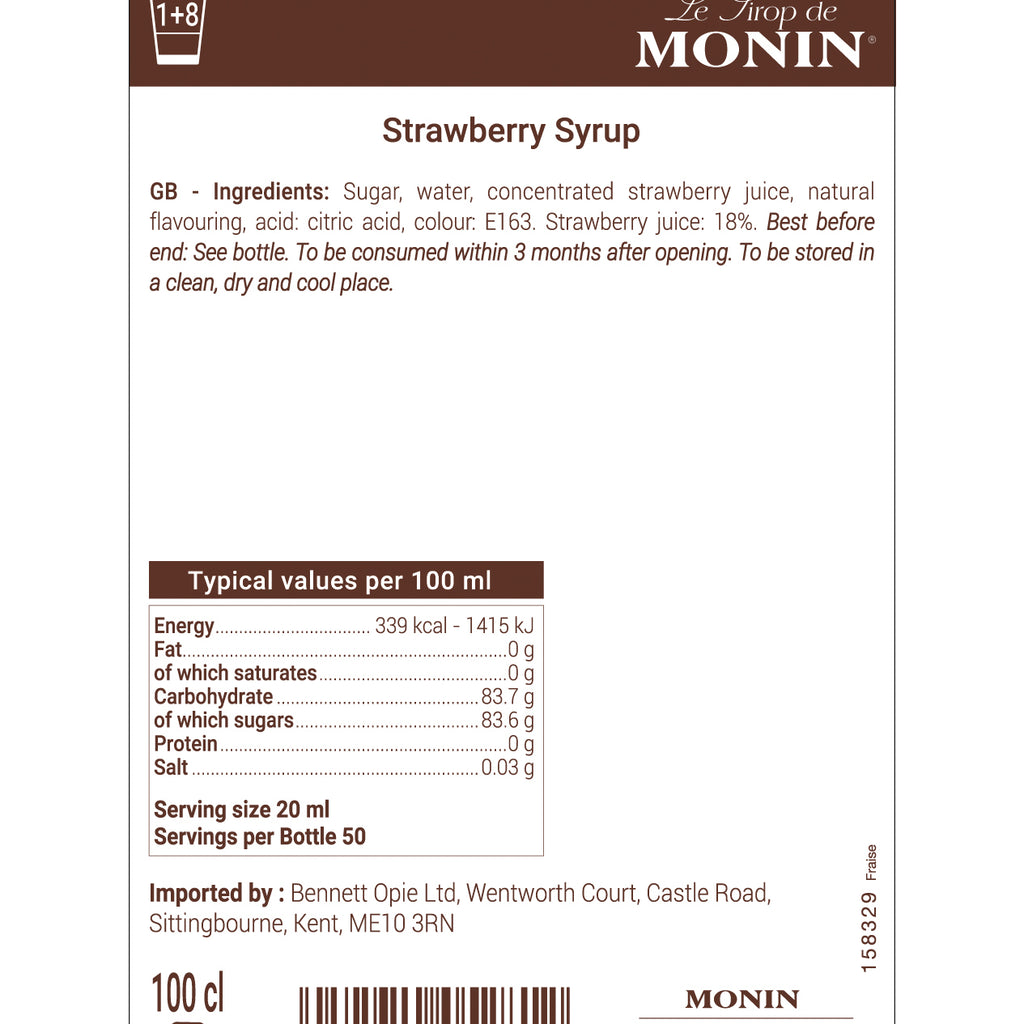 Monin Strawberry Flavouring Syrup (1 Litre) - Discount Coffee