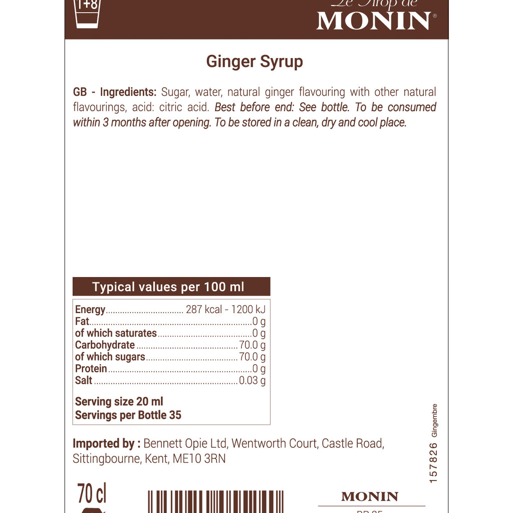 Monin Ginger Flavouring Syrup (700ml) - Discount Coffee