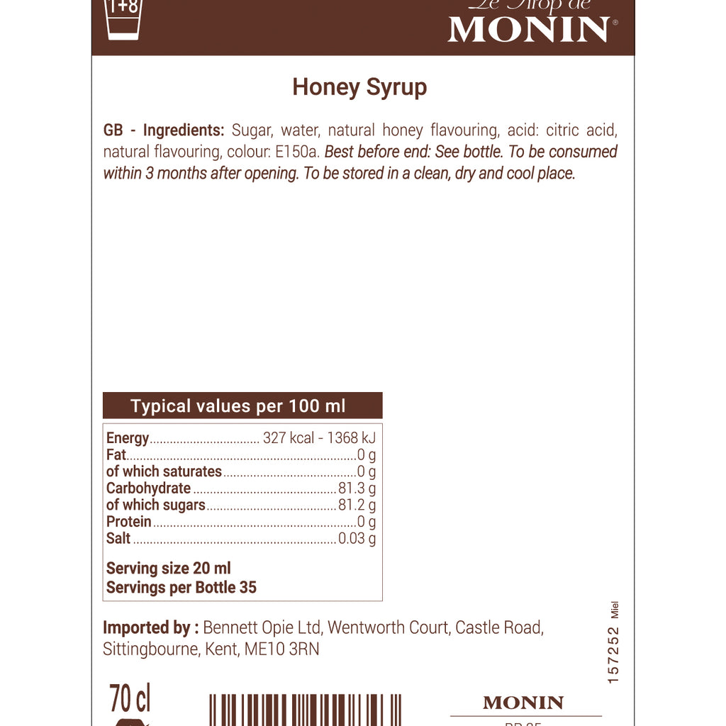 Monin Honey Flavouring Syrup (700ml) - Discount Coffee