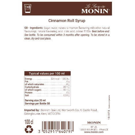 Monin Cinnamon Roll Flavouring Syrup (1 Litre) - Discount Coffee