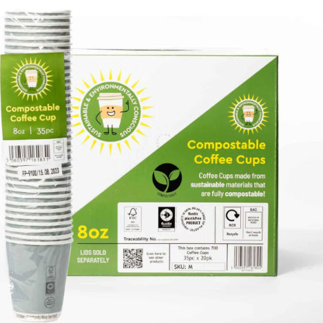 8oz Grey Compostable Coffee Paper Cups (700) - Discount Coffee