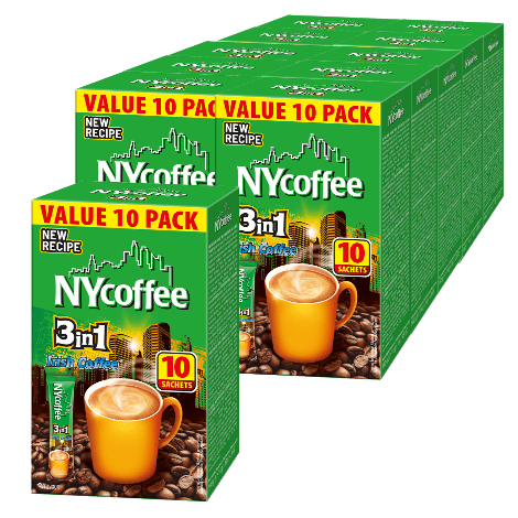 NY Irish Cream Instant White Coffee with Sugar 3 in 1 - Bulk Buy (100 Sachets)- Discount Coffee