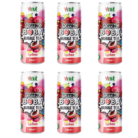 Popping Boba Bubble Tea Cans - Lychee (6x320ml) - Discount Coffee