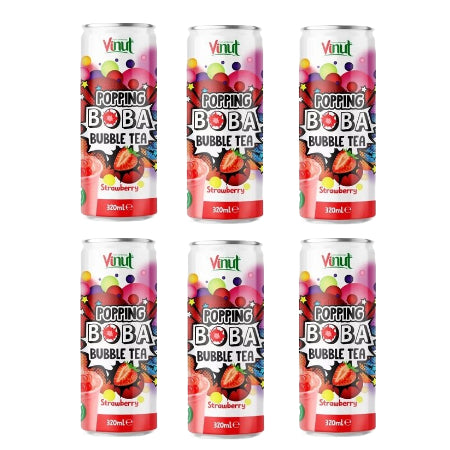 Popping Boba Bubble Tea Cans - Strawberry (6x320ml)